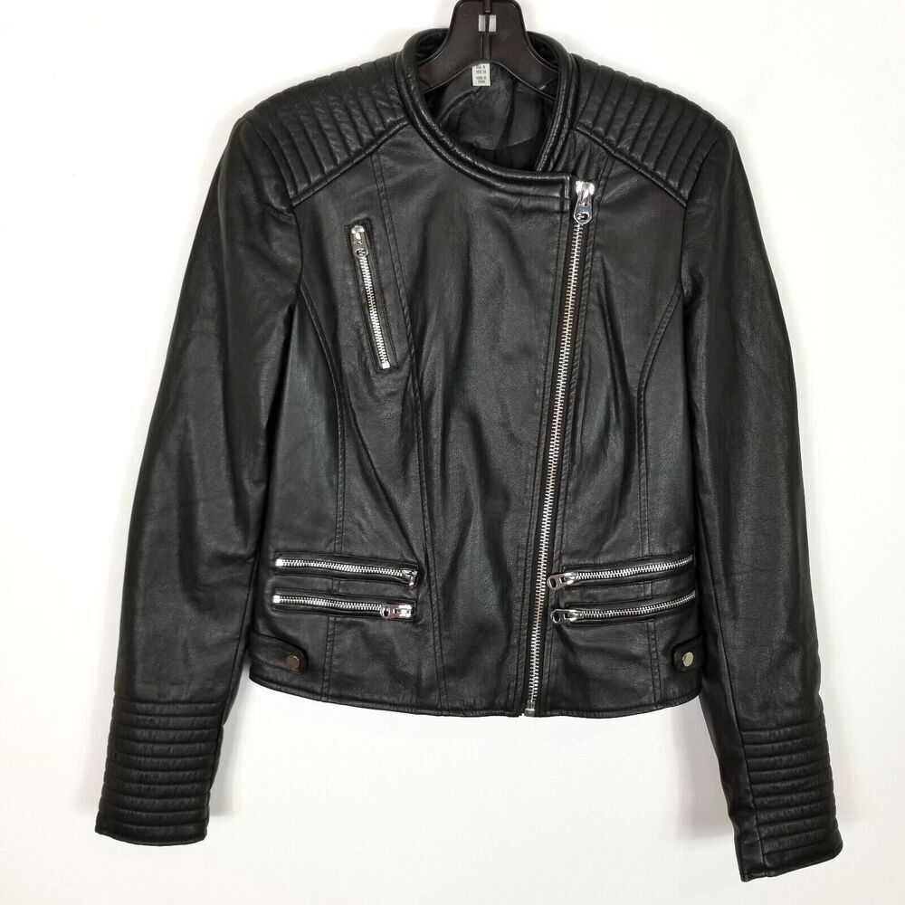 Zara Women Faux Leather Moto Jacket Sz‎ M Black Zip Up Pockets